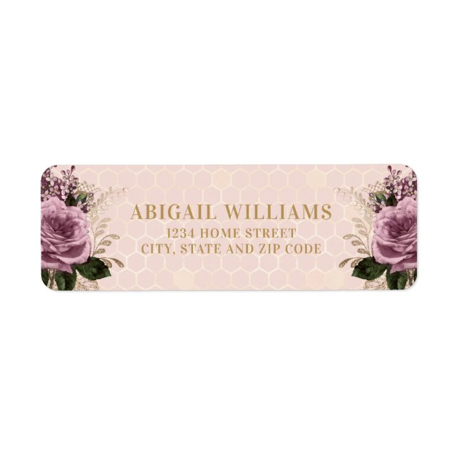 Blush Pink Gold Honeycomb Roses Return Address (Front)