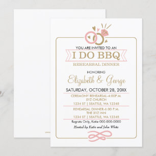 blush pink gold I DO BBQ rehearsal dinner Invitation