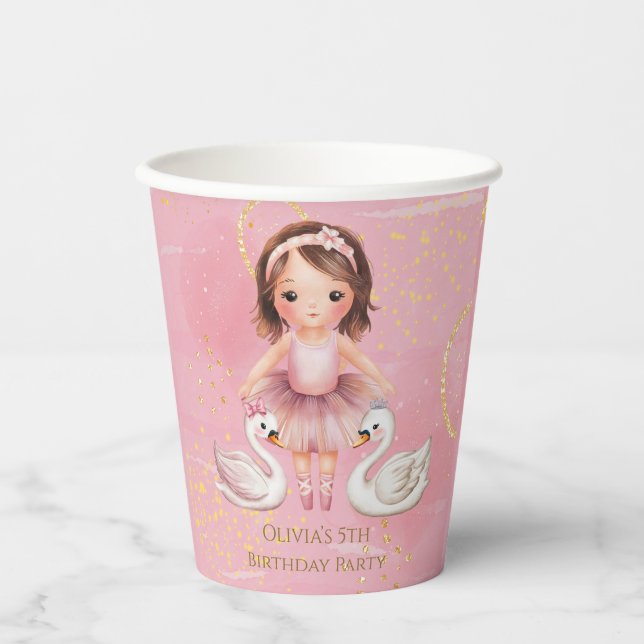 Blush Pink Gold Ink Ballerina 00th Birthday Party Paper Cups (Front)