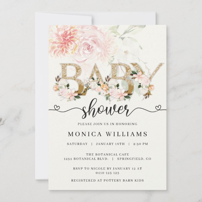 Blush Pink & Gold Lace Girl Baby Shower Invitation (Front)