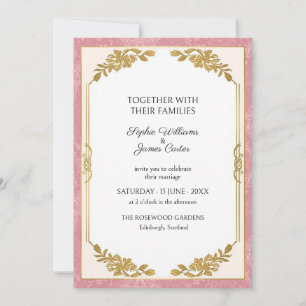 Blush Pink Gold Laurel Wedding Invitation
