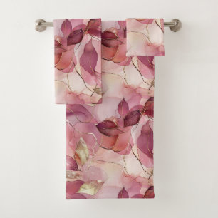 Blush Pink Gold Leaves  Bath Towel Set