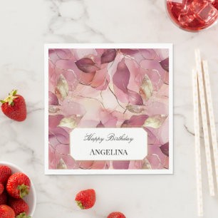 Blush Pink Gold Leaves Birthday Napkin