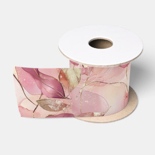 Blush Pink Gold Leaves Bridal Shower Satin Ribbon