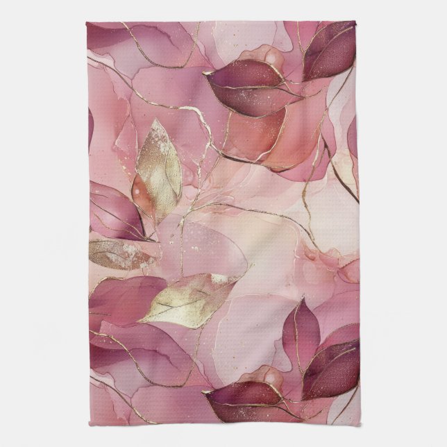 Blush Pink Gold Leaves  Kitchen Towel (Vertical)
