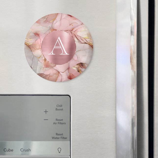 Blush Pink Gold Leaves Monogram Magnet (In Situ (Fridge))