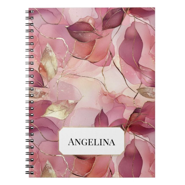 Blush Pink Gold Leaves  Notebook (Front)