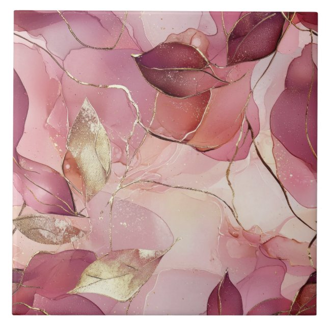 Blush Pink Gold Leaves   Tile (Front)