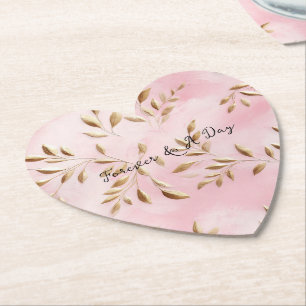 Blush Pink Gold Leaves Wedding Paper Coaster