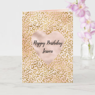 Blush Pink Gold Leopard Heart   Card