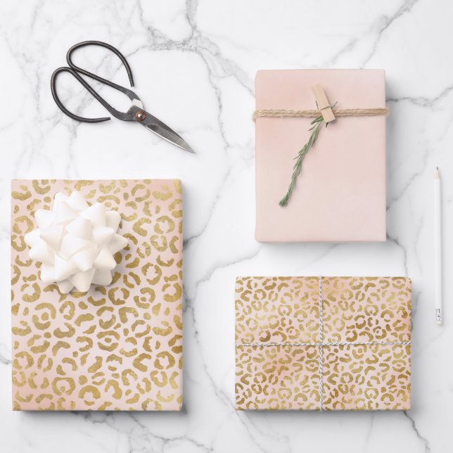 Blush Pink Gold Leopard Print    Wrapping Paper Sheet (Front)