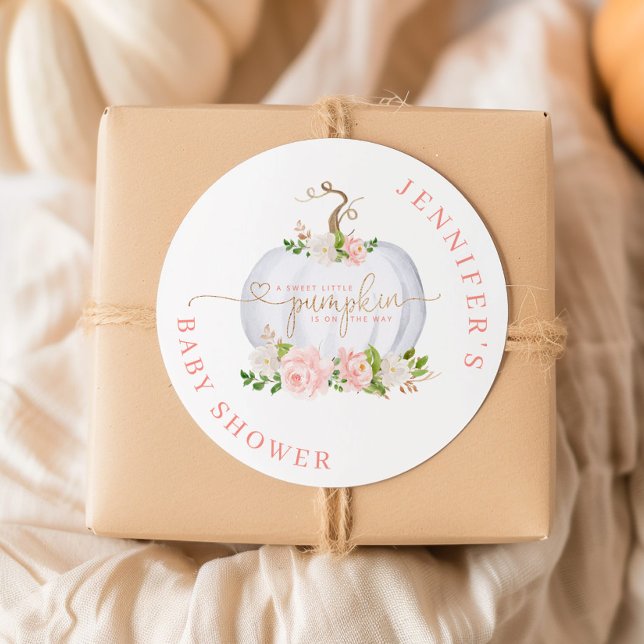 Blush pink gold Little pumpkin  Classic Round Sticker (Creator Uploaded)