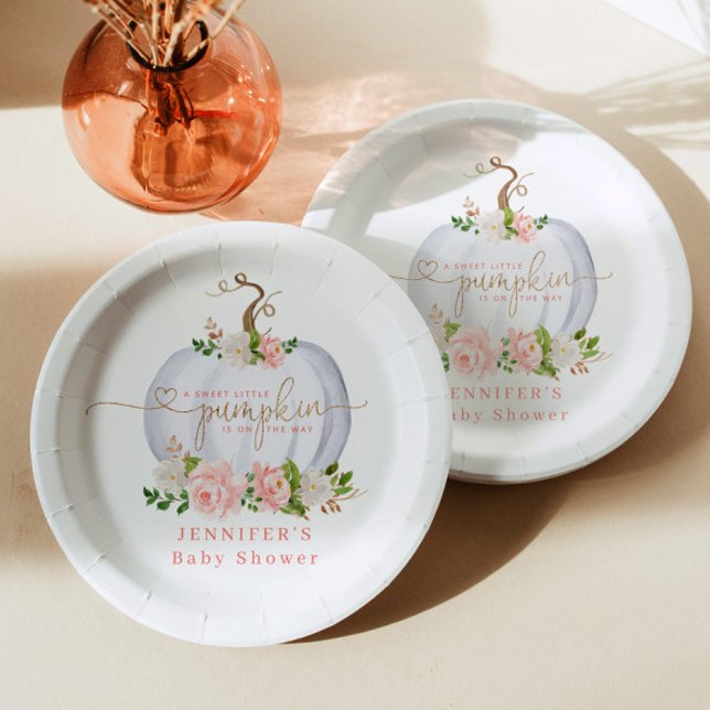 Blush pink gold little pumpkin paper plate (Creator Uploaded)