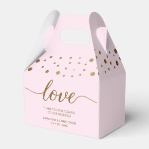 Blush Pink Gold Love Script Personalized Wedding Favor Box