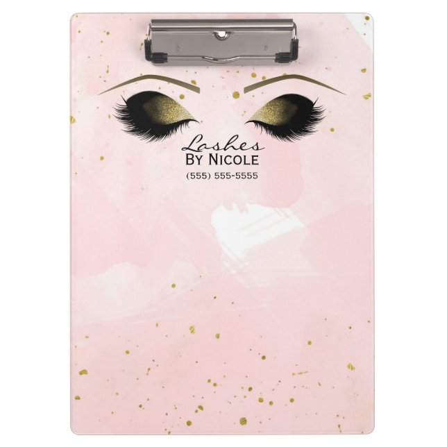 Blush Pink & Gold Makeup Eyes Lashes Personalized Clipboard (Front)