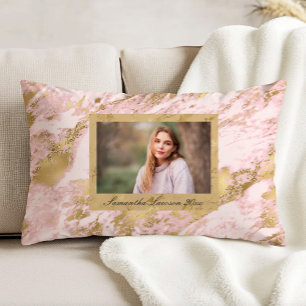 Blush Pink Gold Marble Custom Graduation Photo Accent Pillow