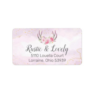 Blush Pink Gold Marble Rustic Floral Antlers Chic Label