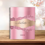 Blush pink gold metal agate marble name 2023 planner<br><div class="desc">Blush pink and faux gold metal and agate,  marble stone print as background.  Personalize and add your name. The name is written with a modern hand lettered style script.</div>