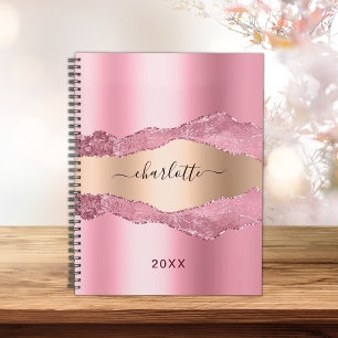 Blush pink gold metal agate marble name 2023 planner