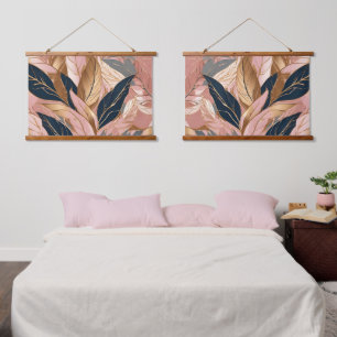 Blush Pink Gold Modern Boho Leaves Collection Hanging Tapestry
