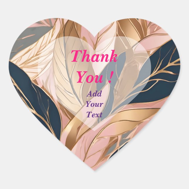 Blush Pink Gold Modern Boho Leaves Collection Heart Sticker (Front)