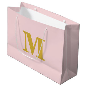 Blush Pink & Gold Modern Letter Monogram Large Gift Bag