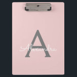 Blush Pink Gold Modern Script Girly Monogram Name Clipboard<br><div class="desc">Blush Pink and Grey Monogram Name Planning Clipboard. This makes the perfect sweet 16 birthday,  wedding,  bridal shower,  anniversary,  baby shower or bachelorette party gift for someone that loves glam luxury and chic styles.</div>
