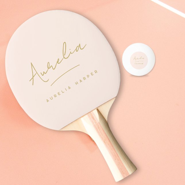 Blush Pink Gold Modern Script Monogram Signature Ping Pong Paddle (Creator Uploaded)