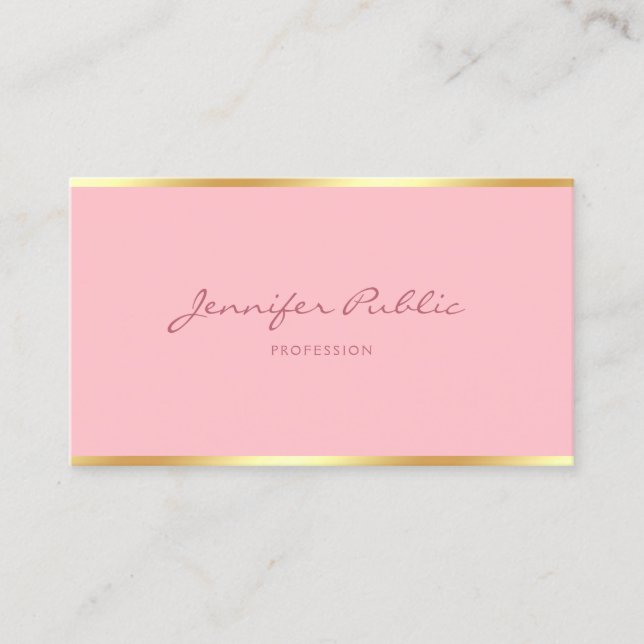 Blush Pink Gold Modern Template Handwritten Script Business Card (Front)