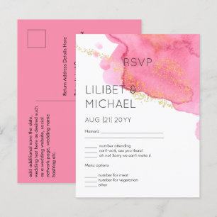 Blush Pink Gold Modern Wedding RSVP with Menu Postcard