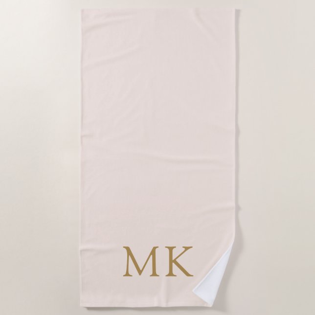 Blush Pink Gold Monogram Beach Towel (Front)