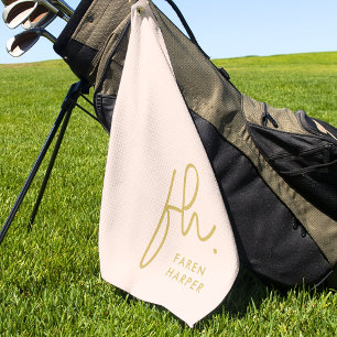 Blush Pink Gold Monogram Script Modern Name Girly Golf Towel