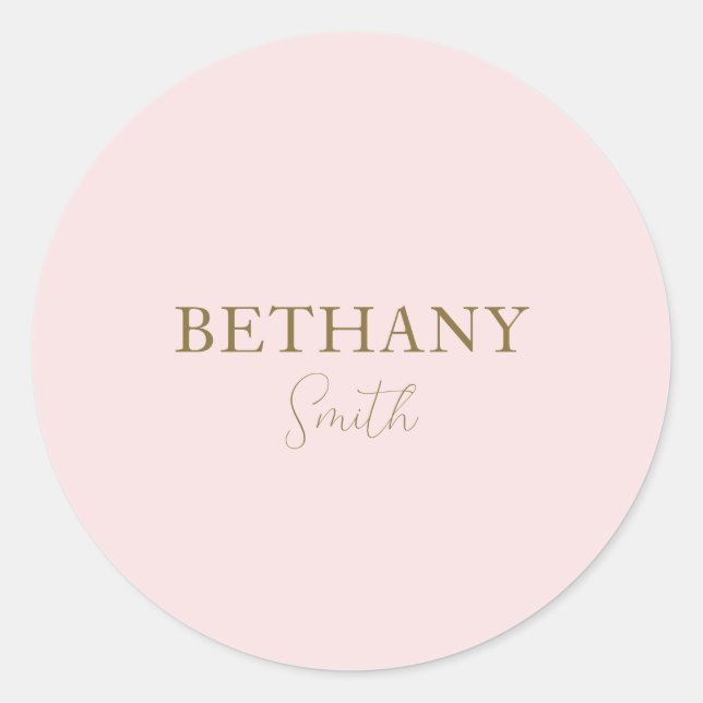 Blush Pink Gold Name Classic Round Sticker (Front)