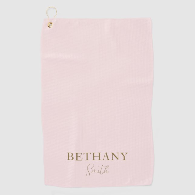 Blush Pink Gold Name Golf Towel (Front)