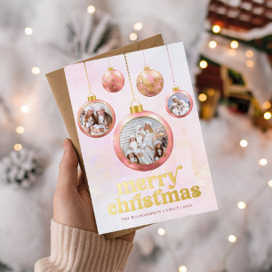 Blush Pink & Gold Ornament Photo Christmas  Foil Holiday Card