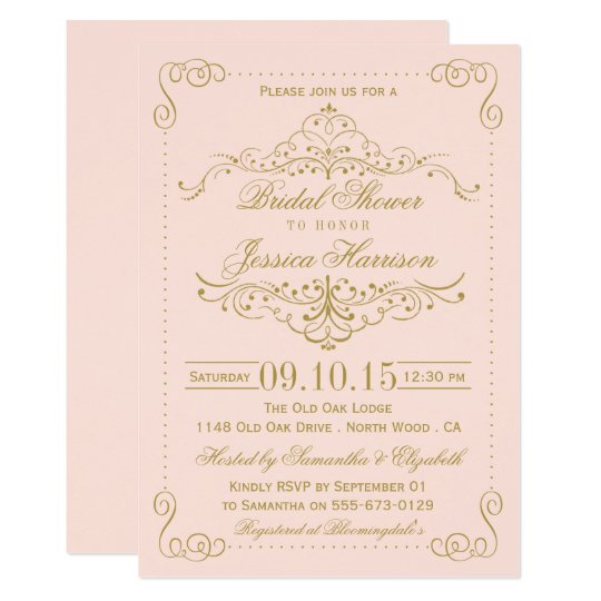 Blush Pink & Gold Ornate Swirl Bridal Shower Card