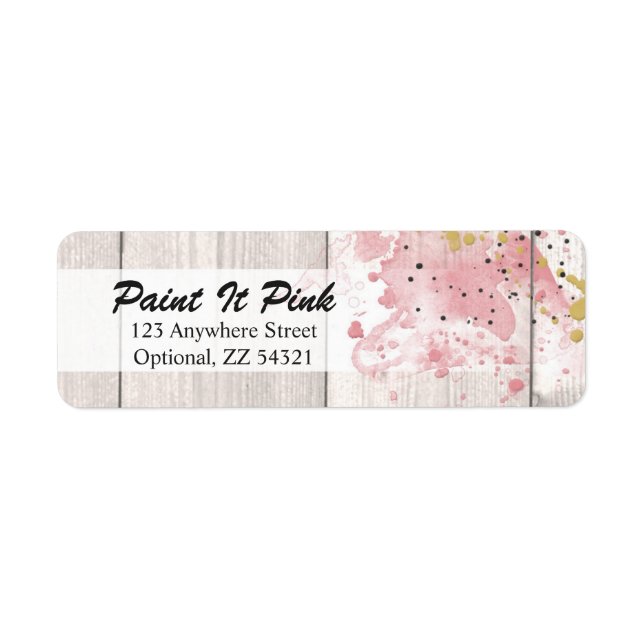 Blush Pink & Gold Paint Splatter on Rustic Wood (Front)