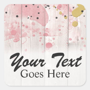 Blush Pink & Gold Paint Splatter on Rustic Wood Square Sticker