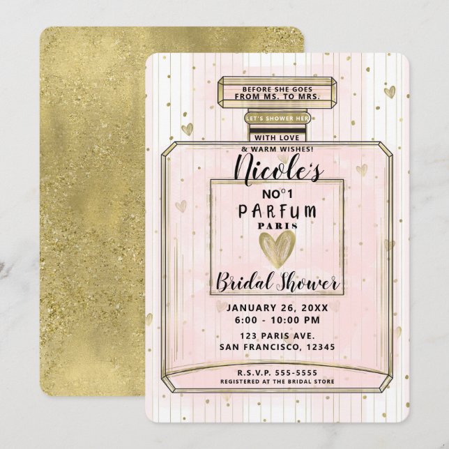 Blush Pink & Gold Paris Parfum Bridal Shower Invitation (Front/Back)