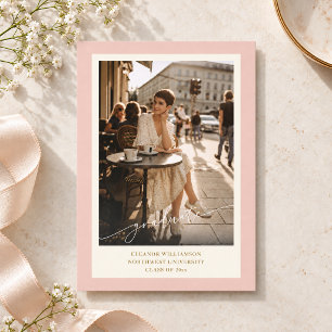 Blush Pink Gold Photo College Graduation Aesthetic Announcement