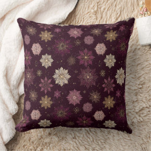 Blush Pink Gold Poinsettia Winter Floral Throw Pillow