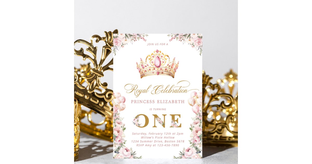 Blush Pink Gold Princess 1st Birthday Party Crown Invitation | Zazzle