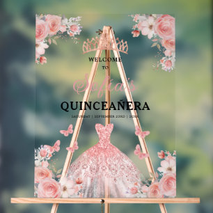 Blush Pink Gold Princess Quinceañera Bienvenue