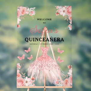 Blush Pink Gold Princess Quinceañera Welcome  Acrylic Sign