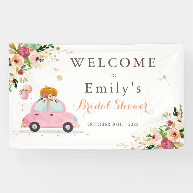 Blush Pink & Gold Pumpkin Drive By Bridal Shower Banner (Horizontal)