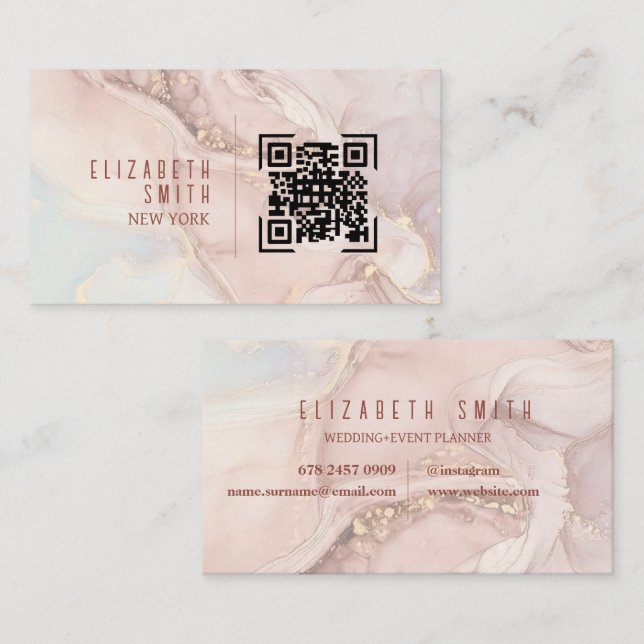  Blush Pink Gold QR Code Agate Business Card (Front/Back)