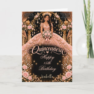 Blush Pink Gold Quinceañera 15th Birthday Card