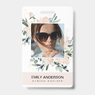 BLUSH PINK GOLD ROSE FLORAL PHOTO LOGO IDENTITY BADGE