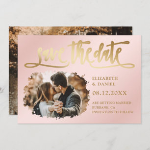 Blush Pink Gold Script Wedding 2 Photo Save The Date
