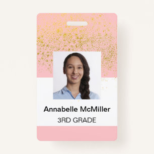 Blush Pink Gold Sparkle Teacher Badge